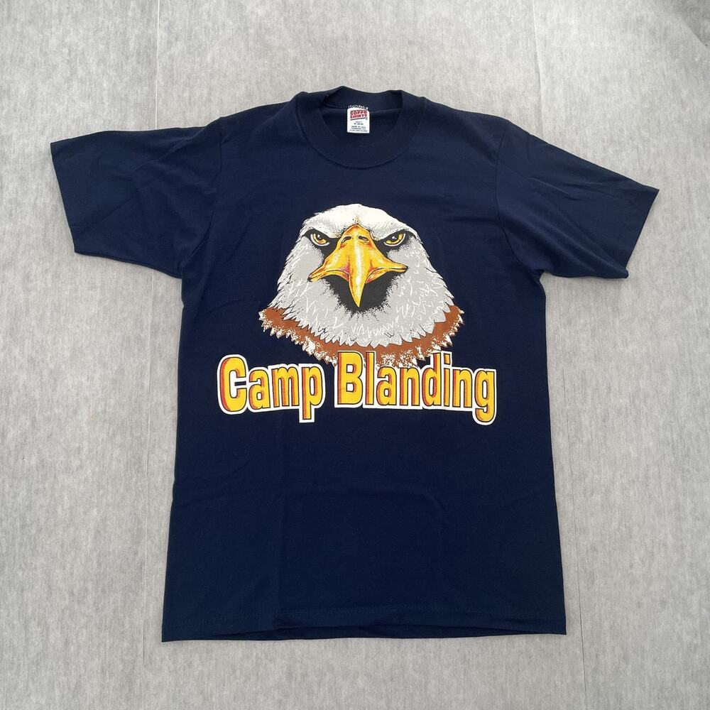 VINTAGE Camp Blanding Shirt Adult Medium Blue Florida National Guard Eagle Mens
